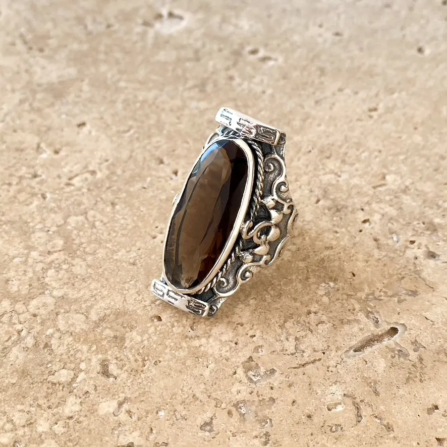 Smoky Quartz Ring with Elongated Faceted Gem - Dakini