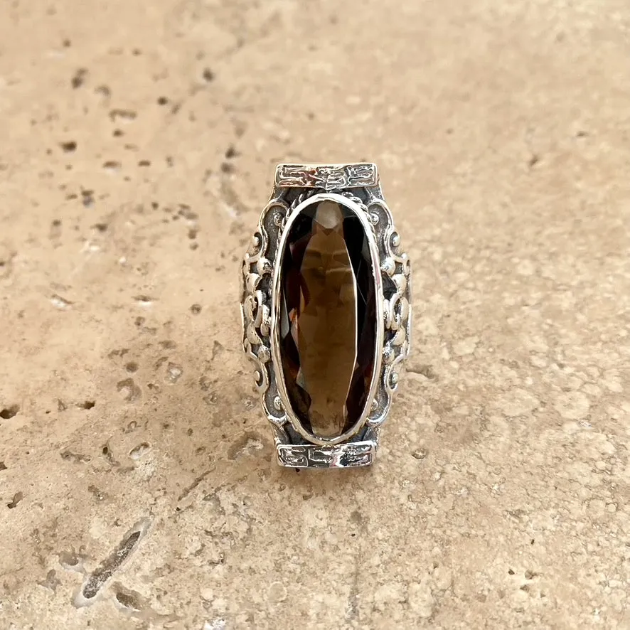 Smoky Quartz Ring with Elongated Faceted Gem - Dakini