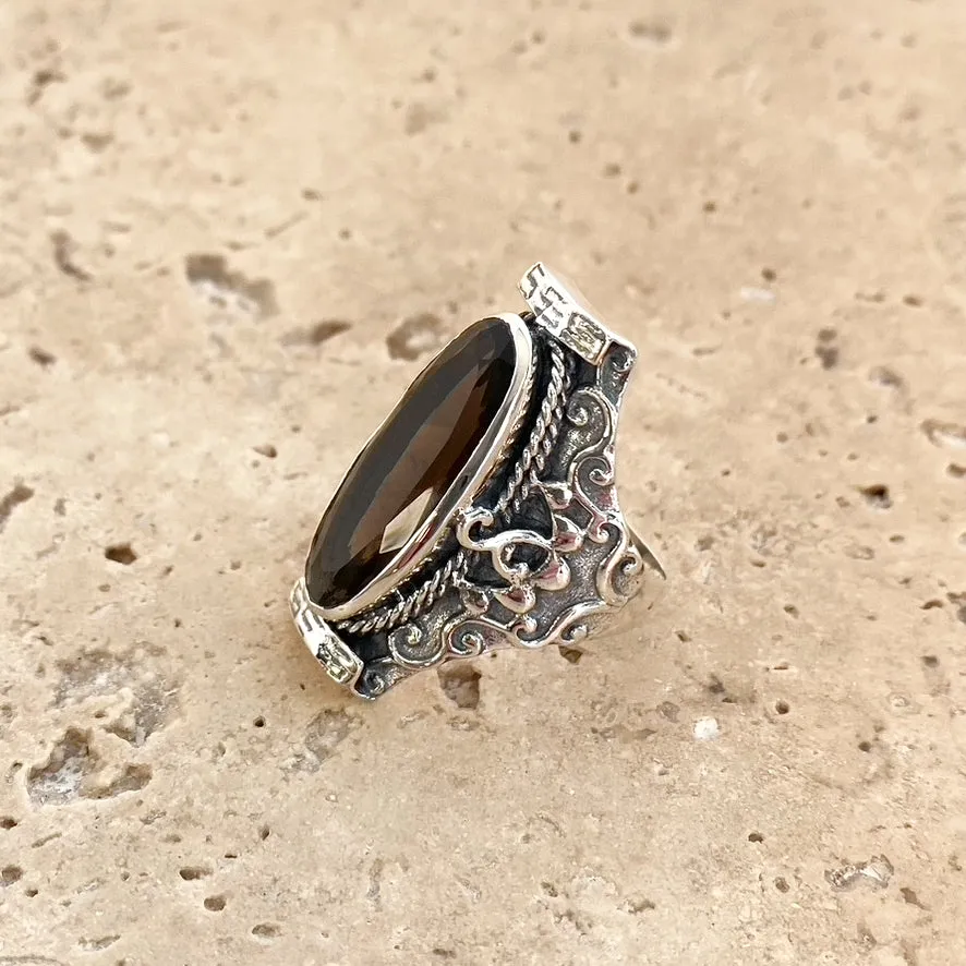 Smoky Quartz Ring with Elongated Faceted Gem - Dakini