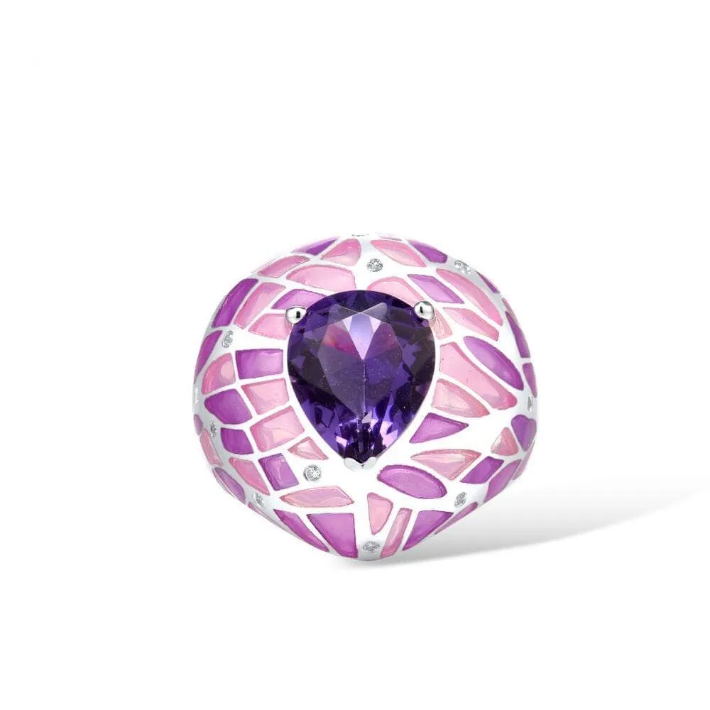 Splendid Water Drop Amethyst Ring - 925 Sterling Silver