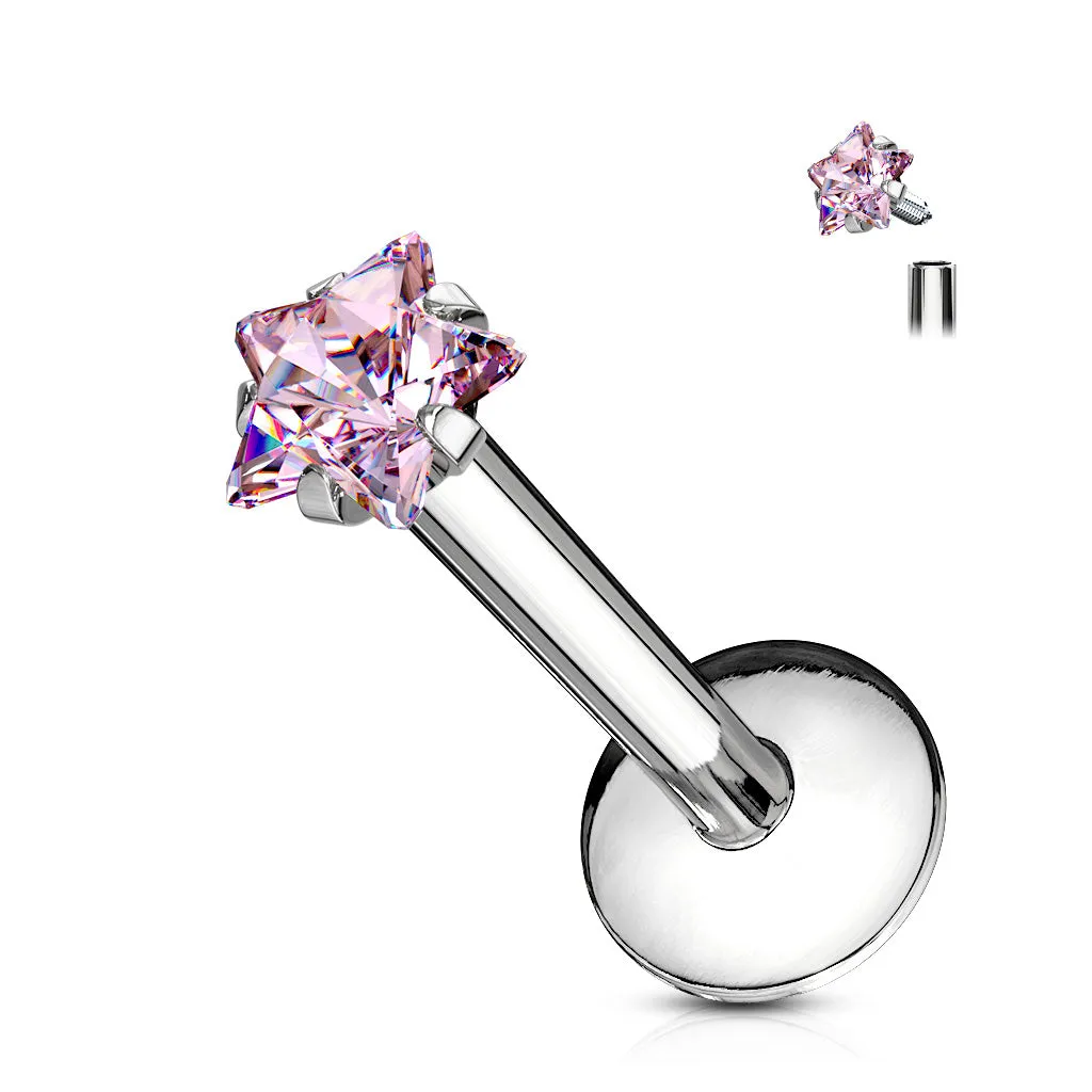 Star Gem Prong Set Labret 316L Surgical Steel Internally Threaded