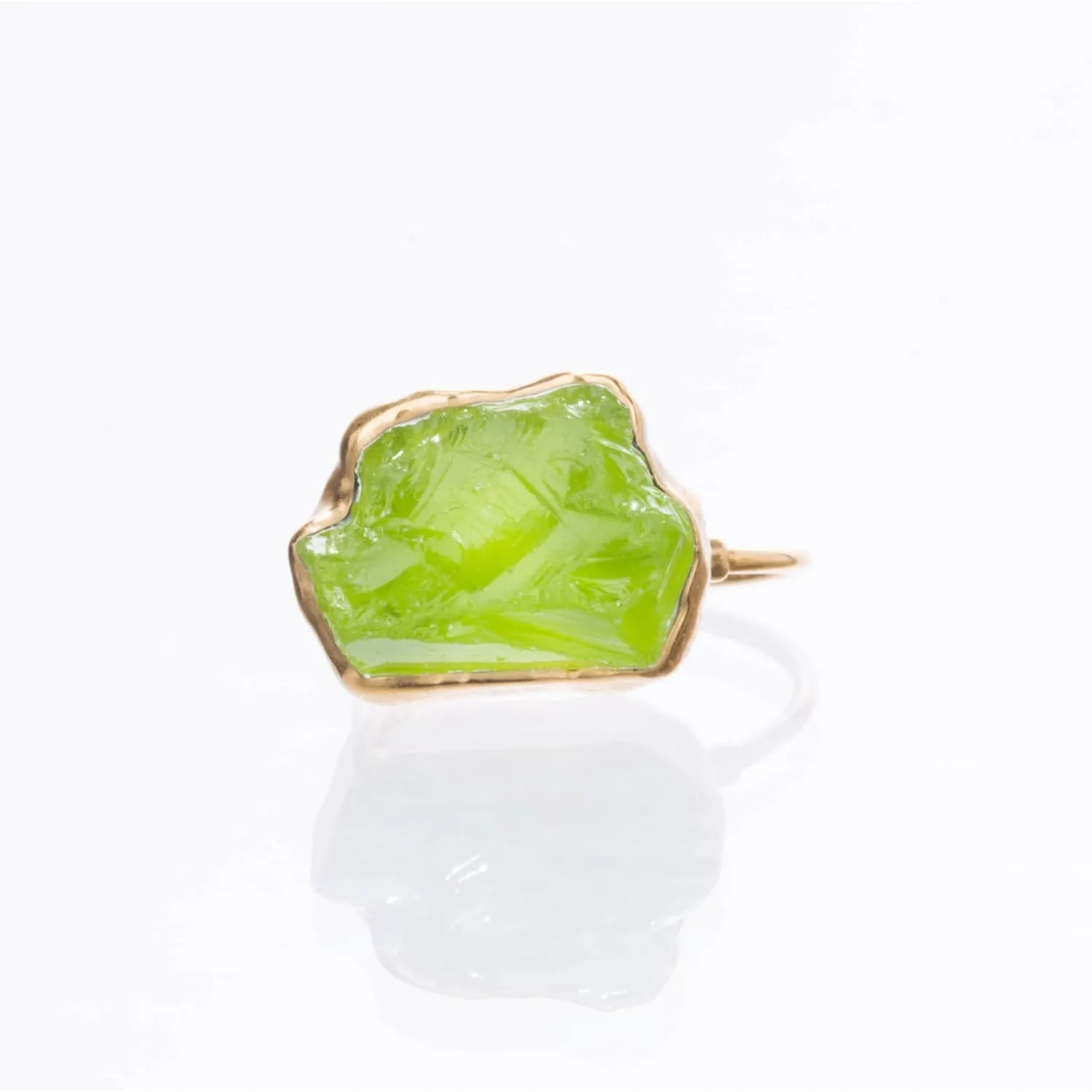 Statement Raw Peridot Ring, Yellow Gold August Birthstone