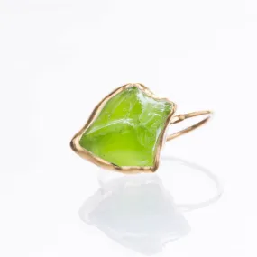 Statement Raw Peridot Ring, Yellow Gold August Birthstone