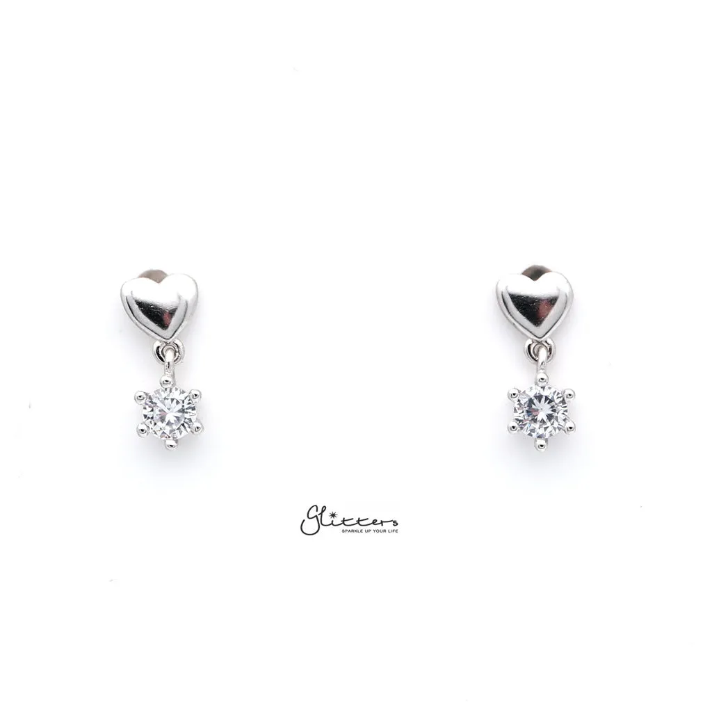 Sterling Silver Heart with Prong Setting C.Z Women's Stud Earrings