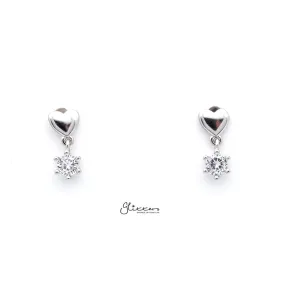 Sterling Silver Heart with Prong Setting C.Z Women's Stud Earrings