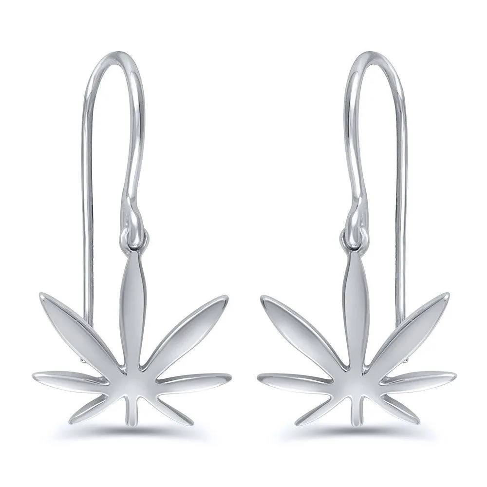 Sterling Silver Modern 7 Leaf Hook Earrings