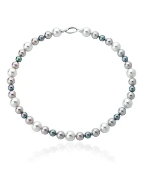 Sterling Silver Rhodium Plated Necklace for Women with Organic Pearl, 8/12mm Round White/Grey/Nuage Pearl, 18.1 Length, Estela Collection