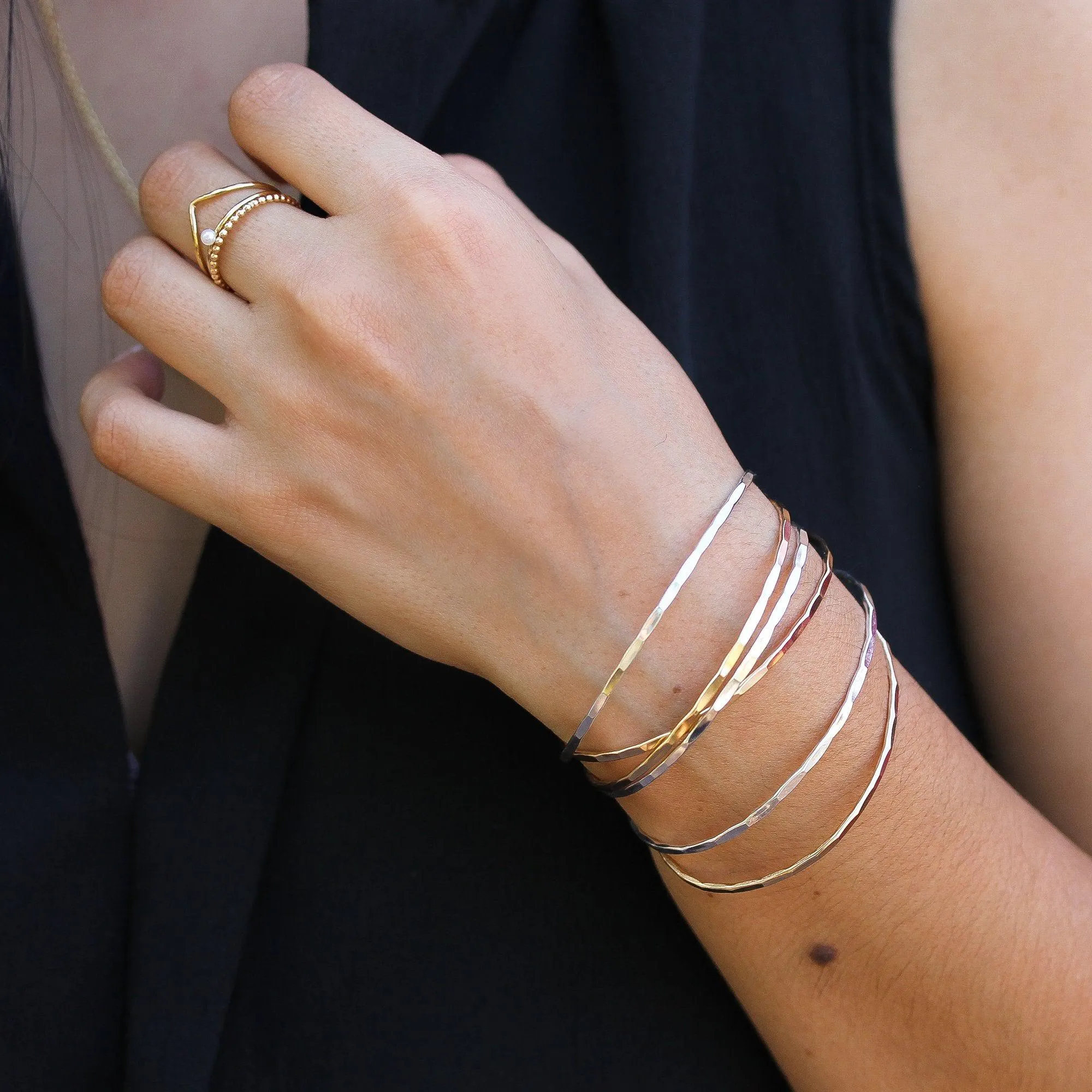 Thin Hammered Gold Cuff Bracelet