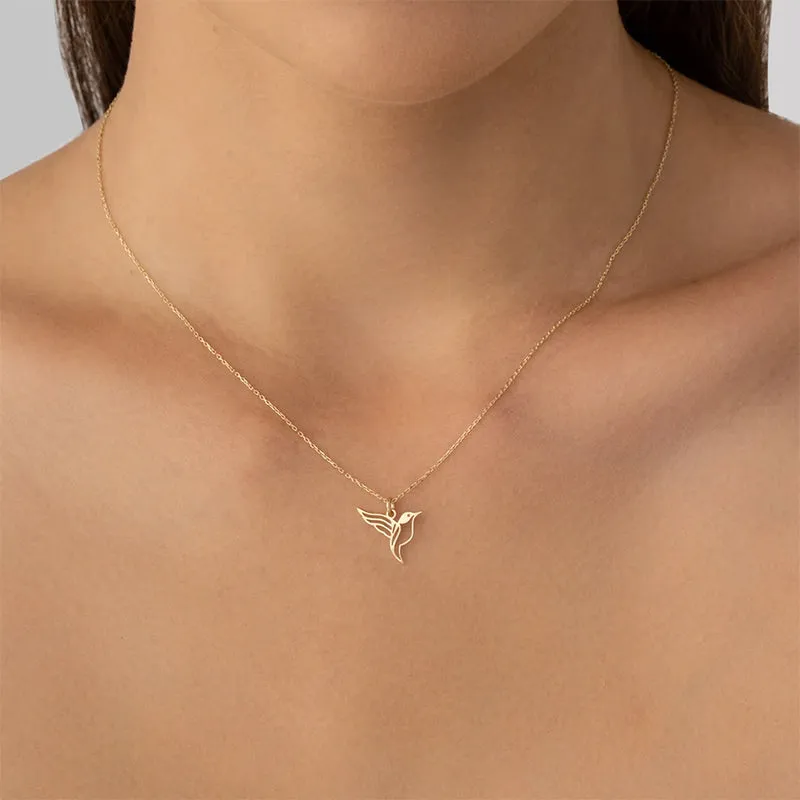 Tiny Hummingbird Necklace 14K Solid Gold Hummingbird Pendant Hummingbird Charm Gift for Her