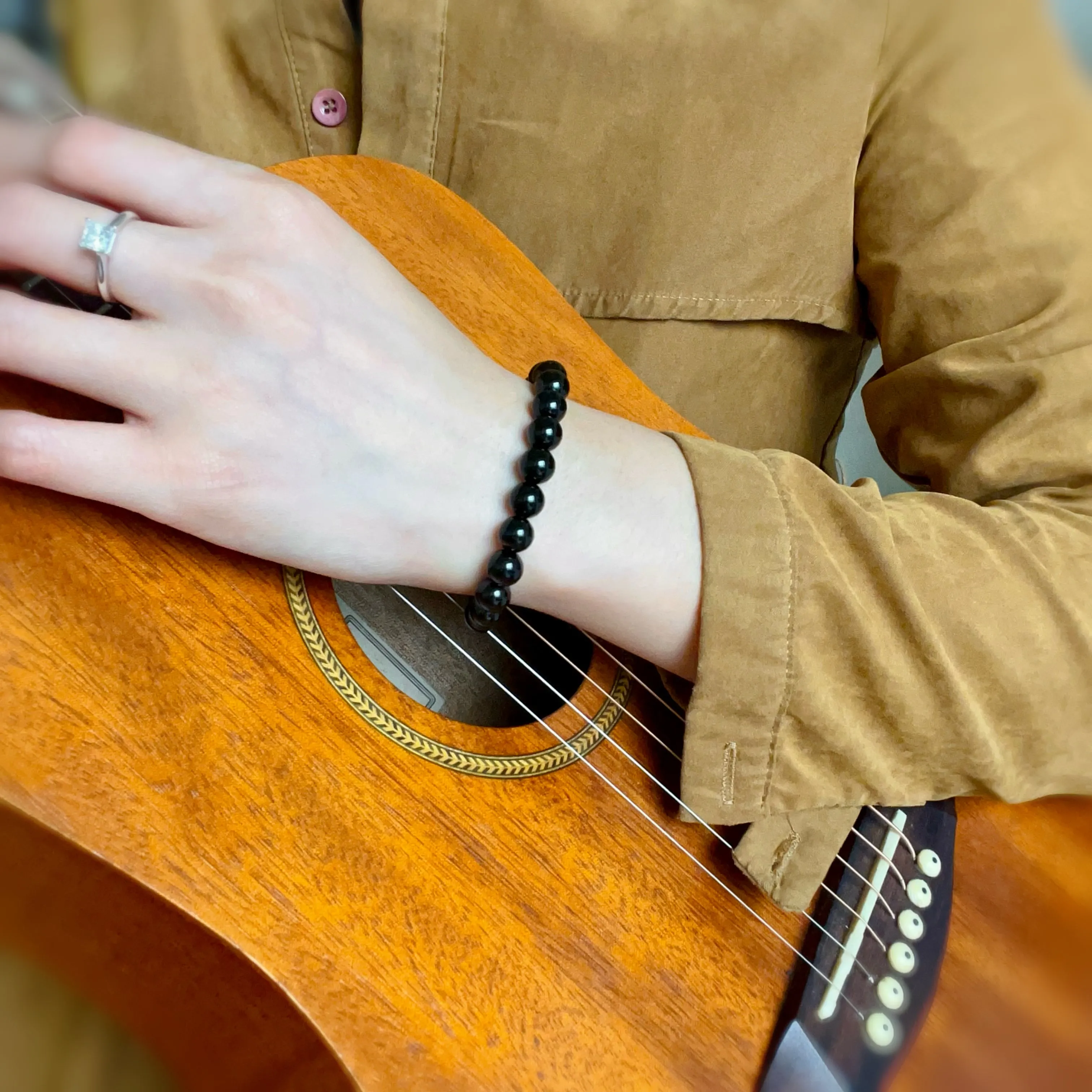 Top Grade Black Tourmaline Elastic Bracelet | Handmade Reiki Healing Crystal Jewelry | 1st Root Chakra Remove Negativity