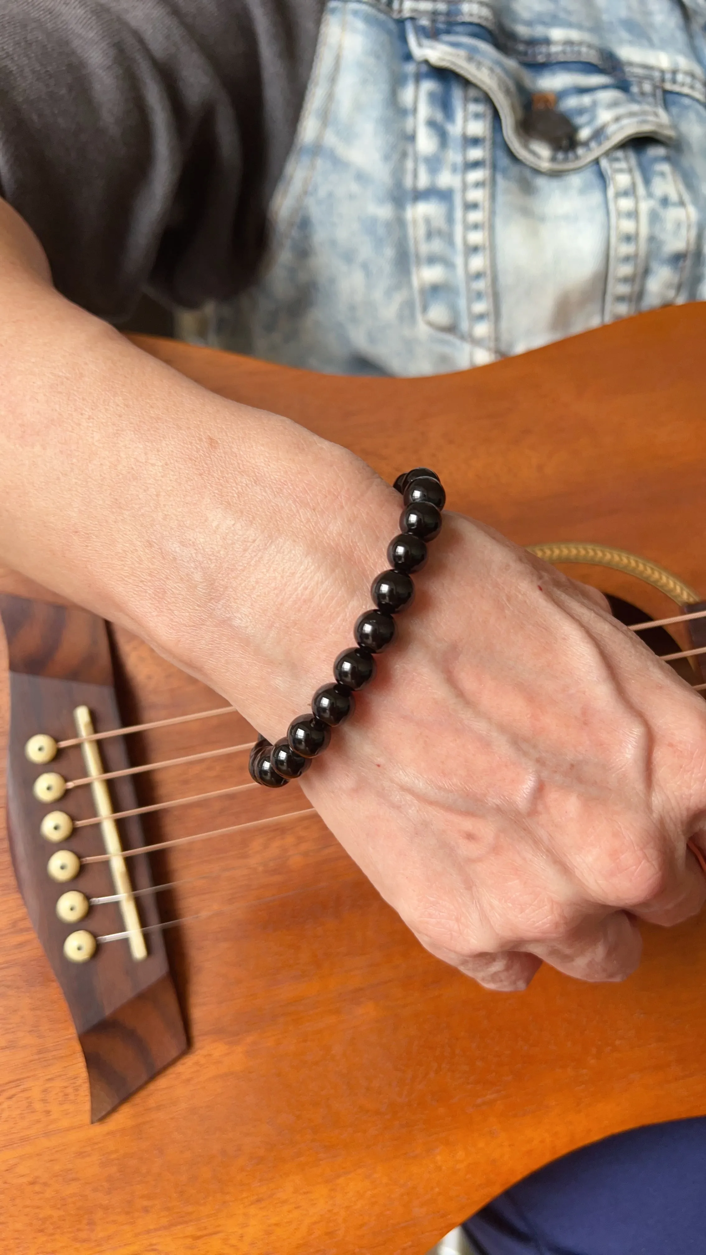 Top Grade Black Tourmaline Elastic Bracelet | Handmade Reiki Healing Crystal Jewelry | 1st Root Chakra Remove Negativity