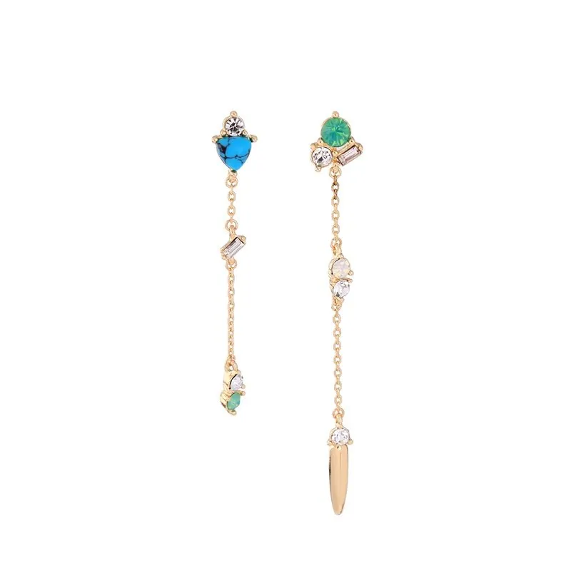 Trendy Asymmetrical Long Chain Opal Drop Earring