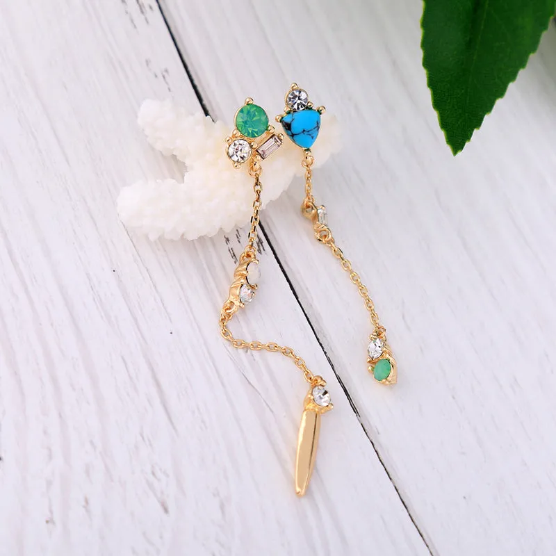 Trendy Asymmetrical Long Chain Opal Drop Earring