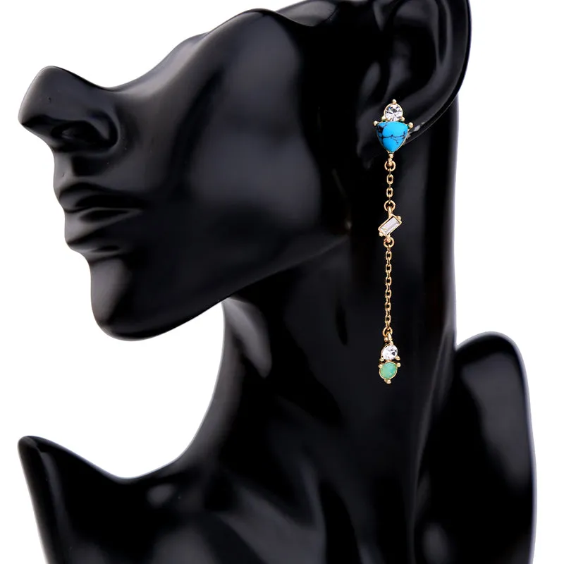 Trendy Asymmetrical Long Chain Opal Drop Earring