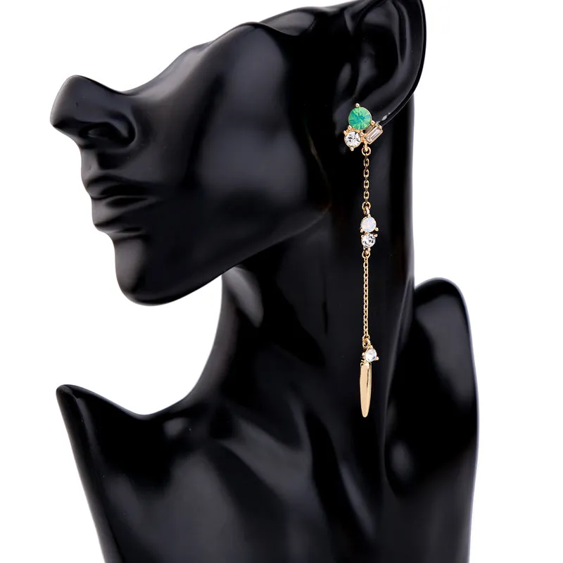 Trendy Asymmetrical Long Chain Opal Drop Earring