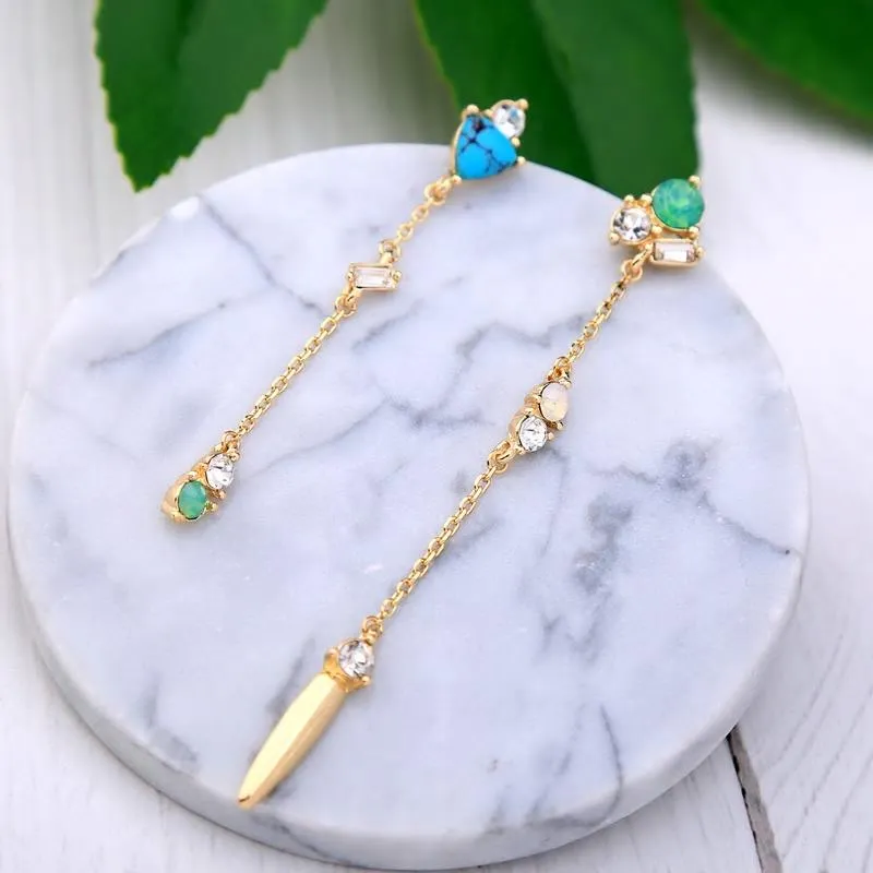 Trendy Asymmetrical Long Chain Opal Drop Earring