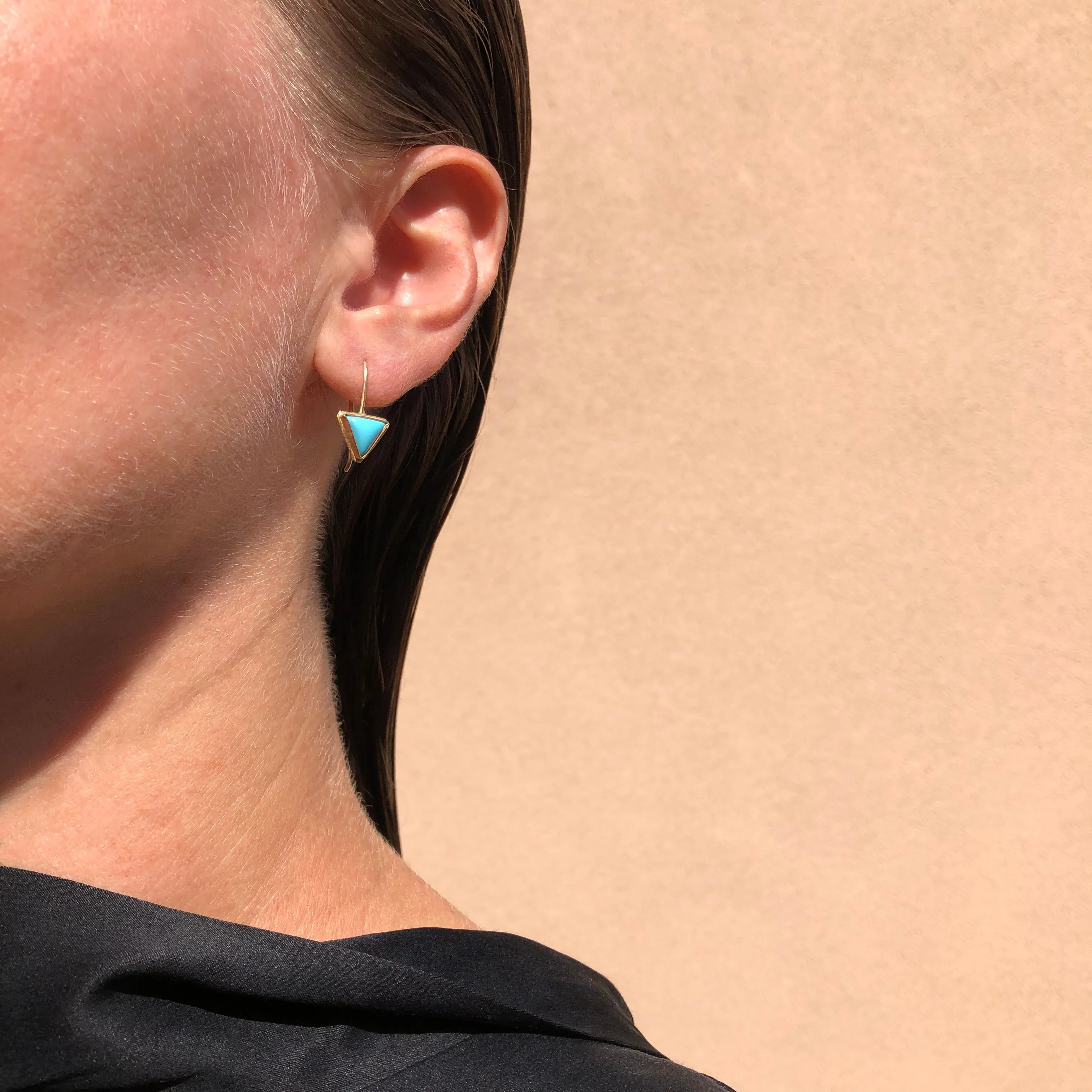 Tri Turquoise Gem Drop Earrings in 14k Gold