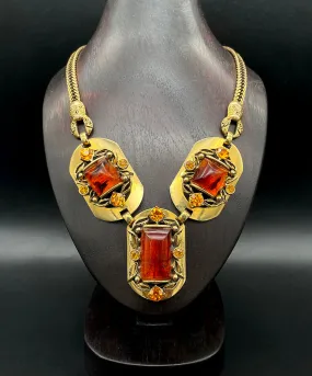 【USA輸入】ヴィンテージ SELRO アンバー トパーズ ビジュー ネックレス/Vintage SELRO Amber Topaz Bijou Necklace