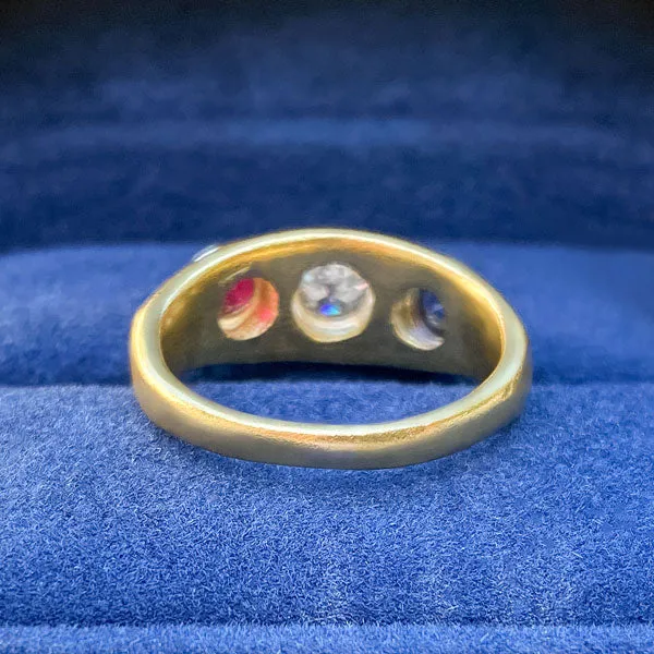 Victorian Diamond, Ruby & Sapphire Ring, Old Euro 0.48ct.