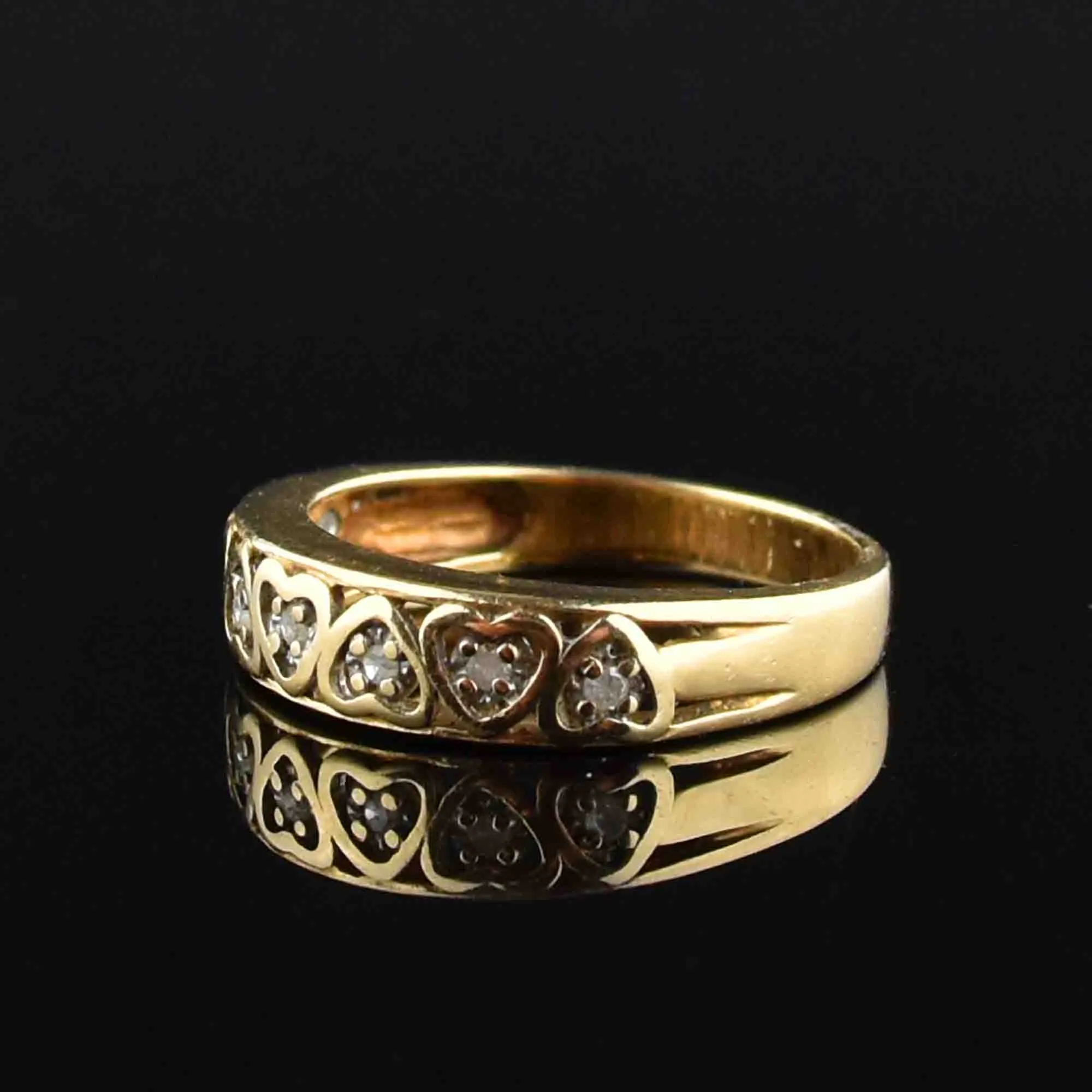 Vintage 10K Gold Diamond Heart Half Eternity Band Ring