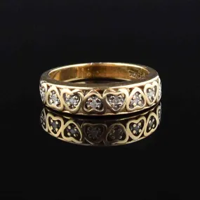 Vintage 10K Gold Diamond Heart Half Eternity Band Ring