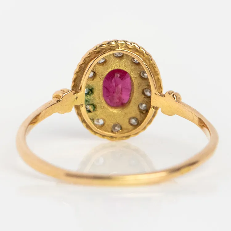 Vintage 18k Ruby Rose Cluster Ring Size 7