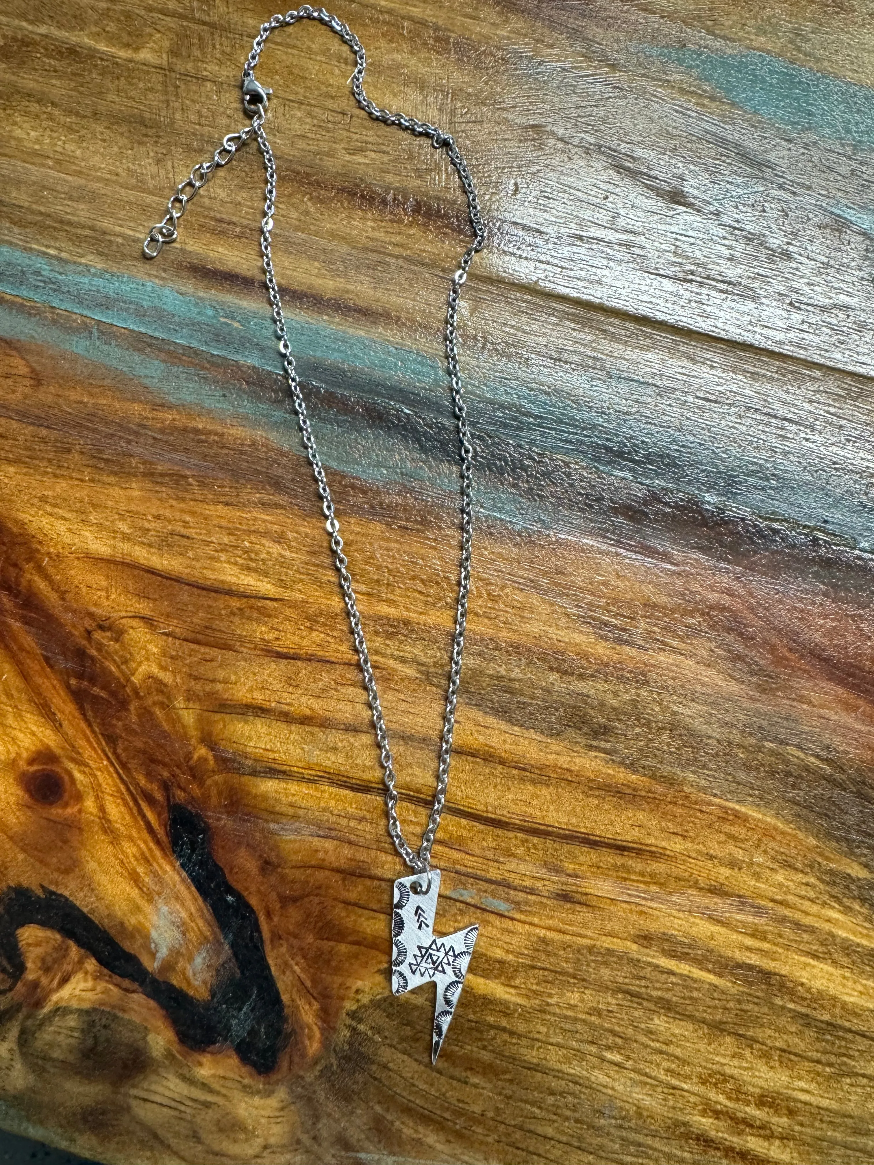 Western Lightening Bolt Engraved Necklace