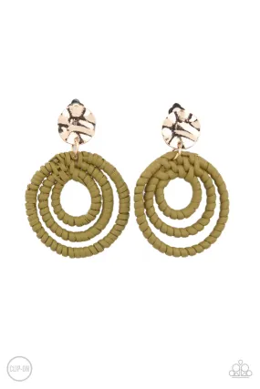 Whimsically Wicker Green Clip On-Earrings