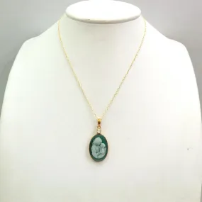 White Topaz with Green Agate & White Agate Mother & Child Cameo Necklace