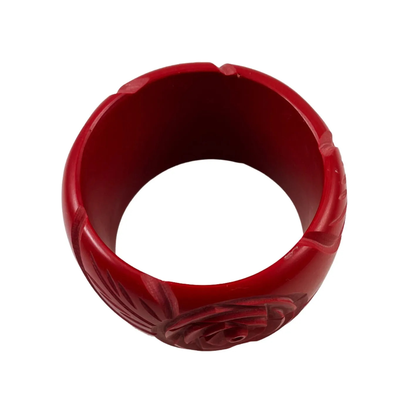 Wide Red Floral Resin Bangle Bracelet