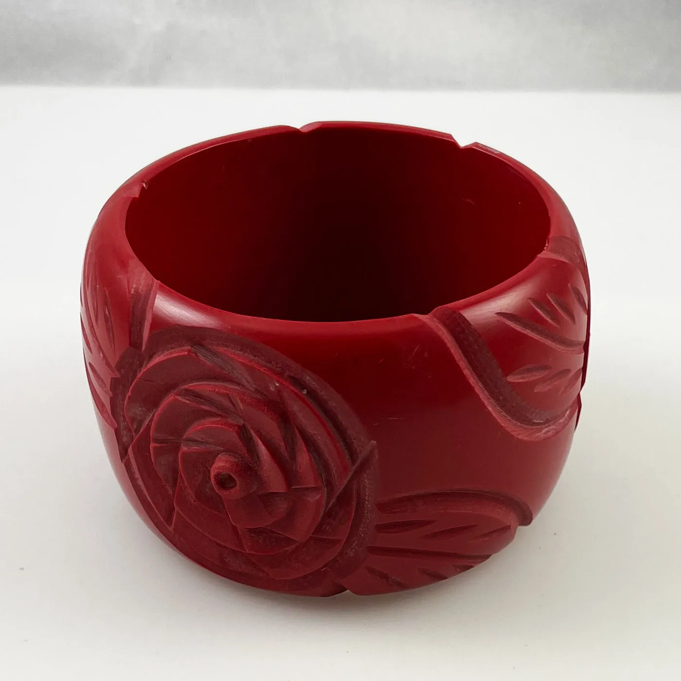 Wide Red Floral Resin Bangle Bracelet