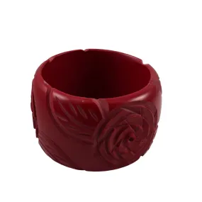 Wide Red Floral Resin Bangle Bracelet