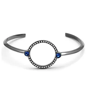 WildKlass Stainless Steel Cuff Style Bangle IP Light Black (IP Gun) Women Top Grade Crystal Capri Blue