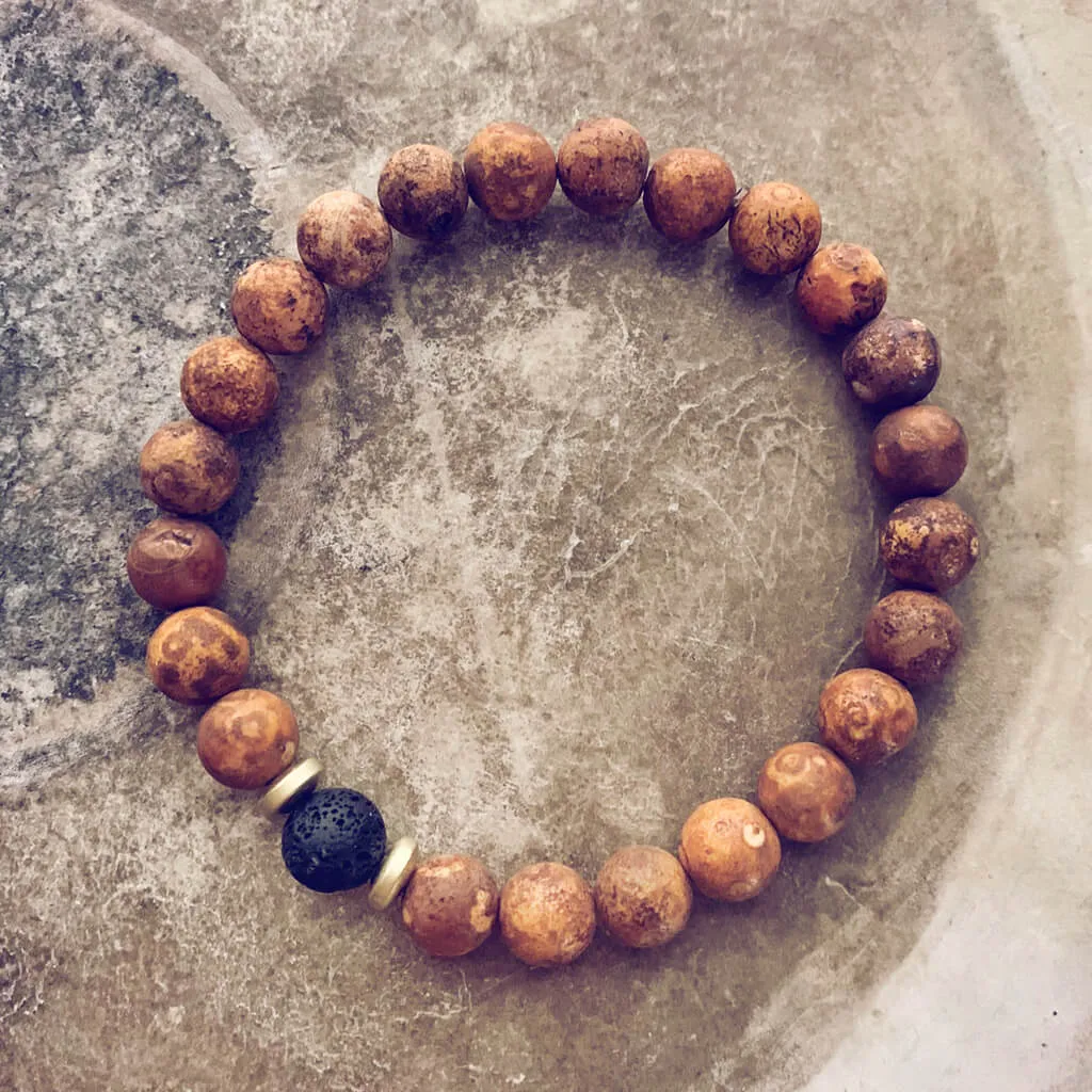 yin and yang // camel agate, lava rock and hematite bead bracelet set