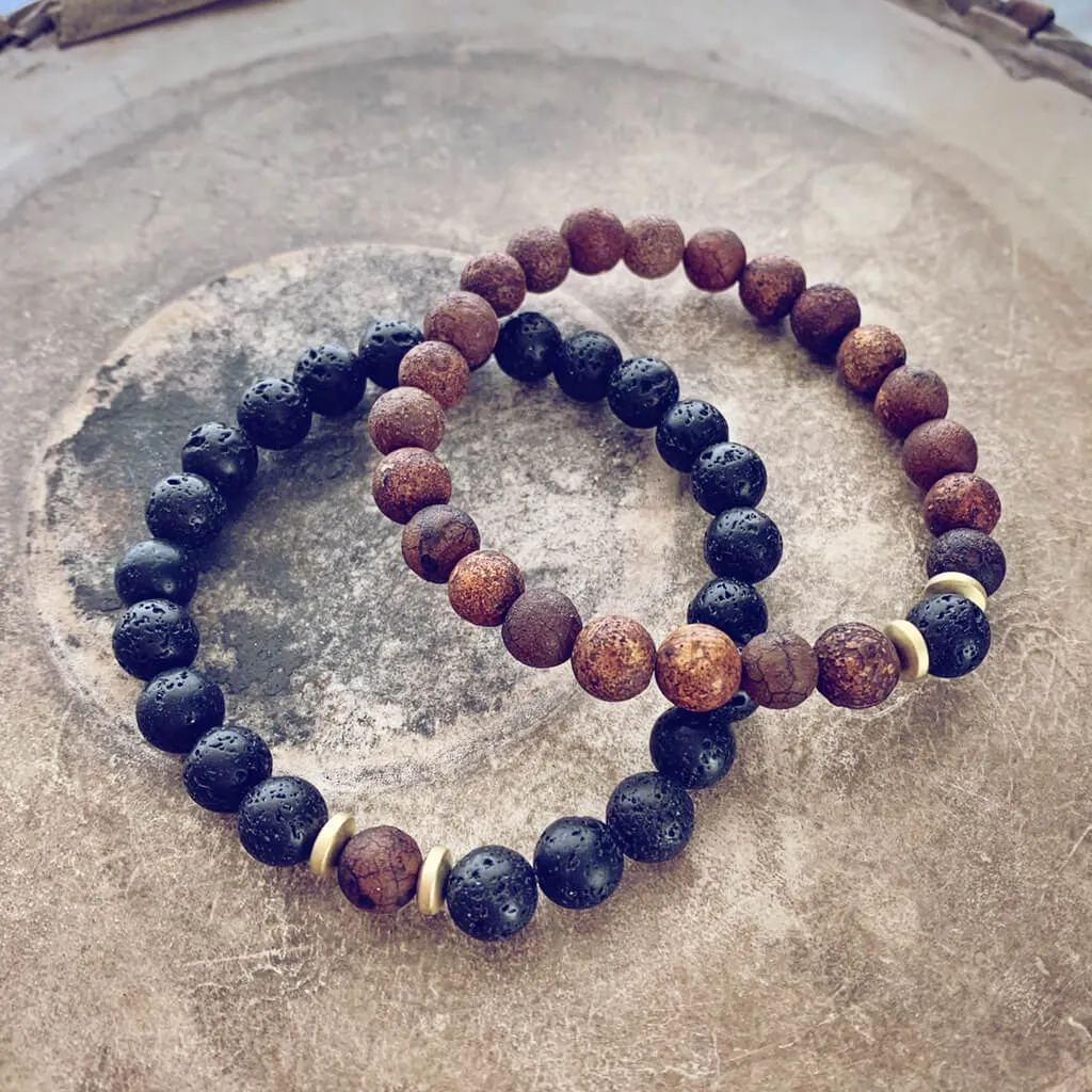 yin and yang // camel agate, lava rock and hematite bead bracelet set