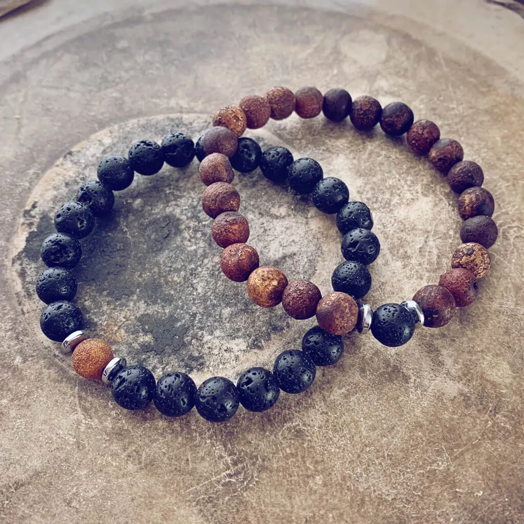 yin and yang // camel agate, lava rock and hematite bead bracelet set