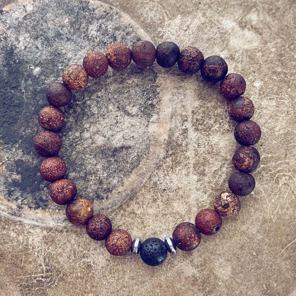 yin and yang // camel agate, lava rock and hematite bead bracelet set