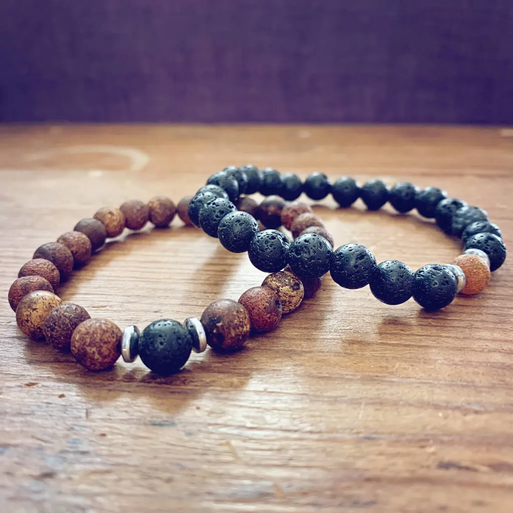 yin and yang // camel agate, lava rock and hematite bead bracelet set