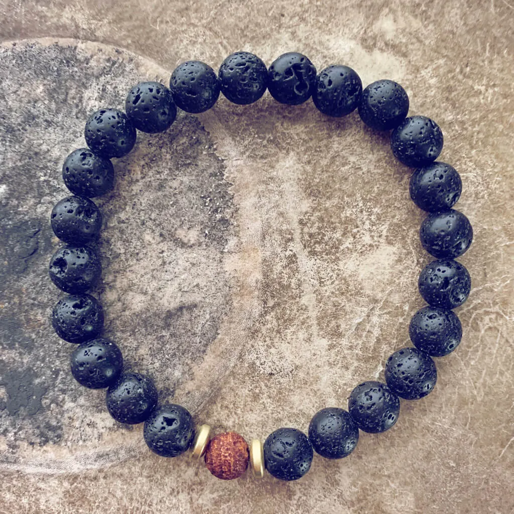 yin and yang // camel agate, lava rock and hematite bead bracelet set