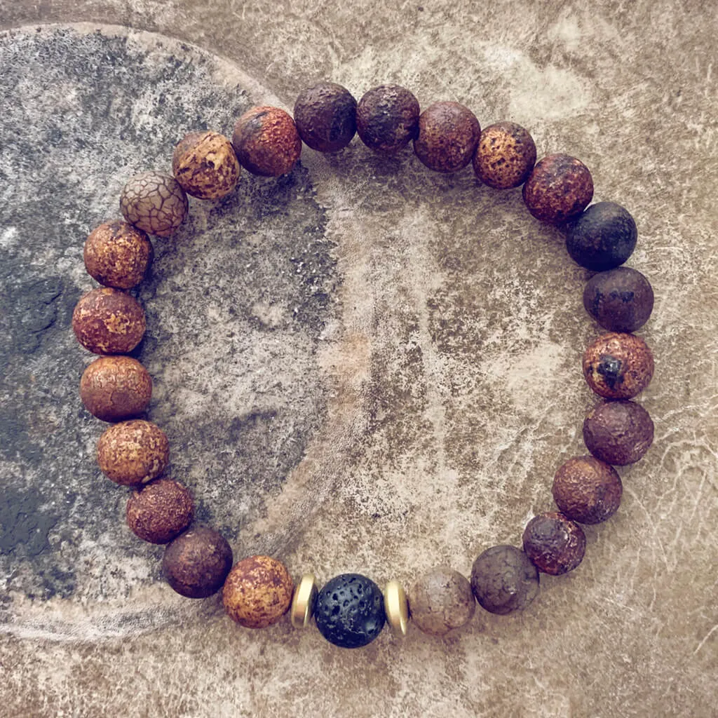 yin and yang // camel agate, lava rock and hematite bead bracelet set