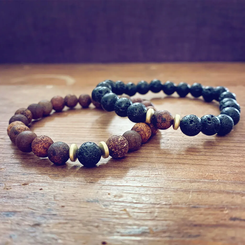 yin and yang // camel agate, lava rock and hematite bead bracelet set