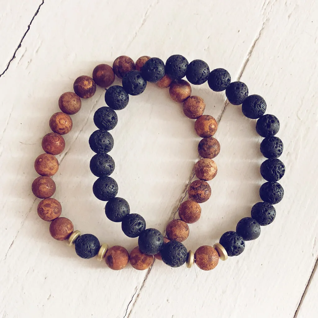 yin and yang // camel agate, lava rock and hematite bead bracelet set