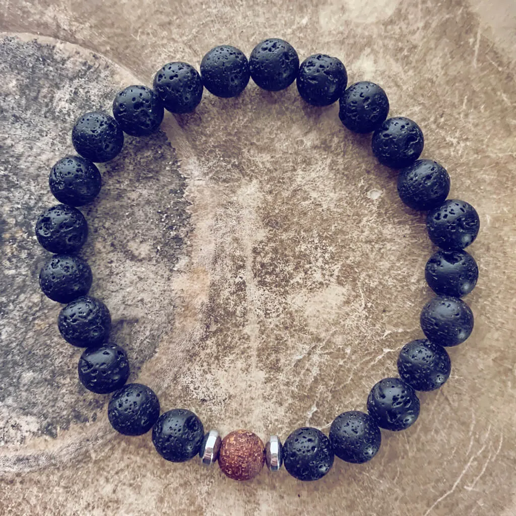 yin and yang // camel agate, lava rock and hematite bead bracelet set